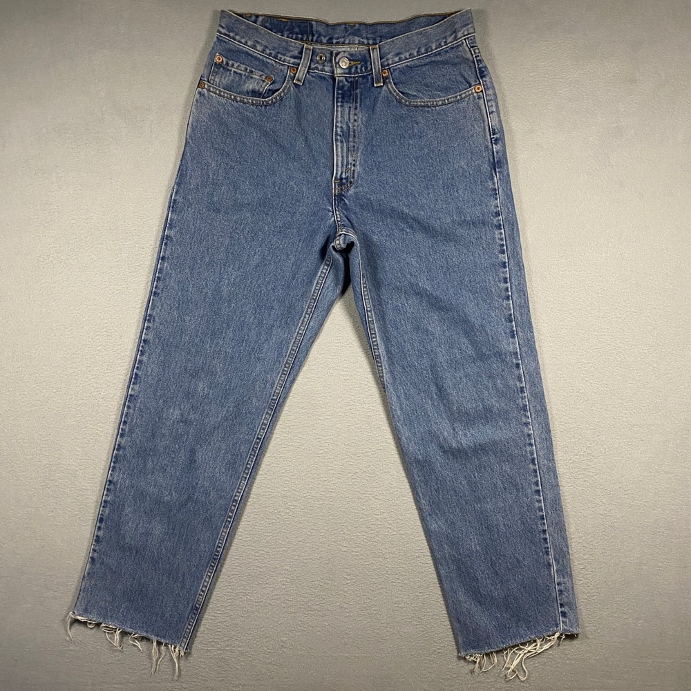 Vintage 90s Levis 550 Relaxed Fit Jeans Mens 33x30 Blue Raw Hem